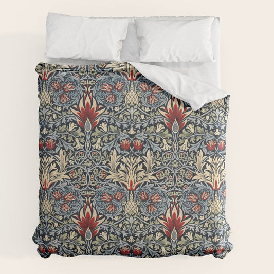 Vintage William Morris Snakeshead Red Floral Print Duvet Cover Gallery Image 2
