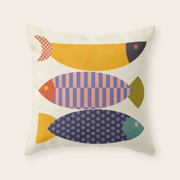 mid century abstract fishes Throw Pillow Gallery Image 5