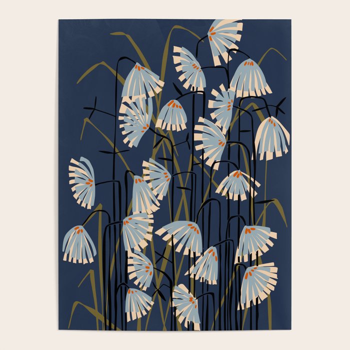 Linocut flower meadow blue Poster Gallery Image 3