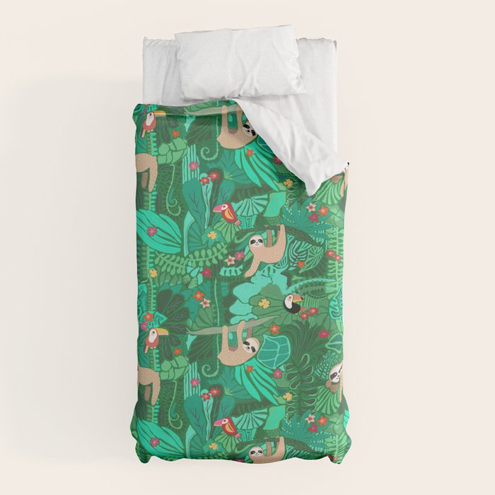 Sloths in the Emerald Jungle Pattern Duvet Cover Gallery Image 10