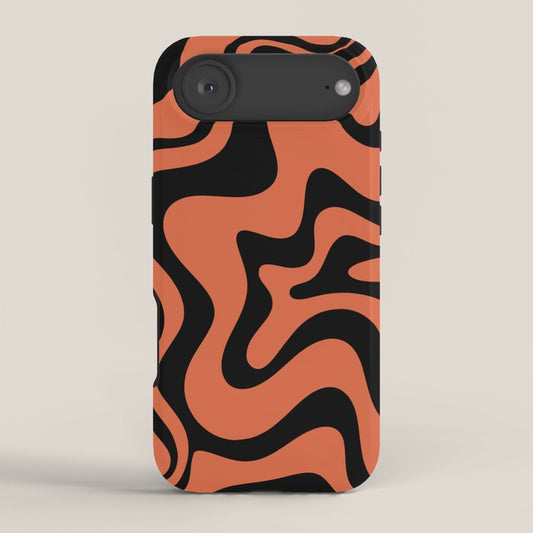 Retro Liquid Swirl Abstract Pattern in Black and Orange iPhone Case Gallery Image 2
