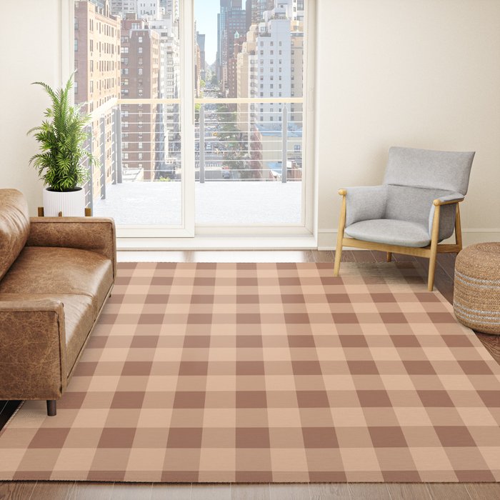 Gingham Large Brown Dark Light Tan Rug Gallery Image 4
