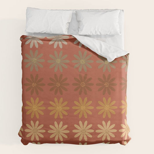 Ombre Abstract Daisies on Mandarin Orange Duvet Cover Gallery Image 2