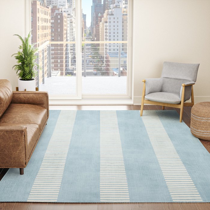 Modern Minimalist Light Blue Lines Hand Drawn Simple Art Rug Gallery Image 4