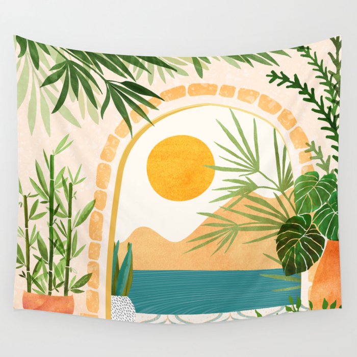 Villa View Tropical Landscape / Villa Series Wall Tapestry Gallery Image 3