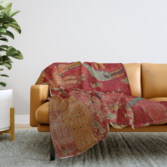 Animal Grotesques Mughal Carpet Fragment Digital Painting Throw Blanket Gallery Image 2