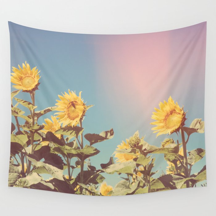 Retro Sunflowers - Nature Photography Wall Tapestry Gallery Image 3