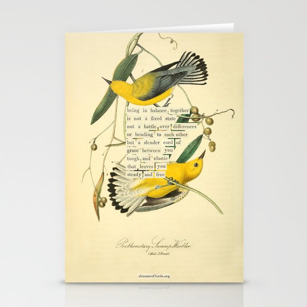 Bird Divinations: Prothonotary swamp warbler (about: almanacofbirds.org) Stationery Card Gallery Image 1