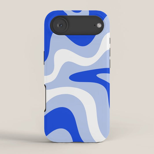 Retro Liquid Swirl Abstract Pattern Square in Royal Blue, Light Blue, and White iPhone Case Gallery Image 2