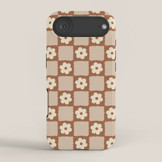 Retro Flower Checker in Brown iPhone Case Gallery Image 2