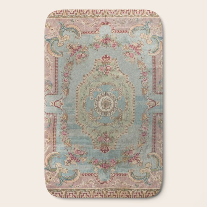 Antique French Rose Blue Aubusson Bath Mat Gallery Image 2