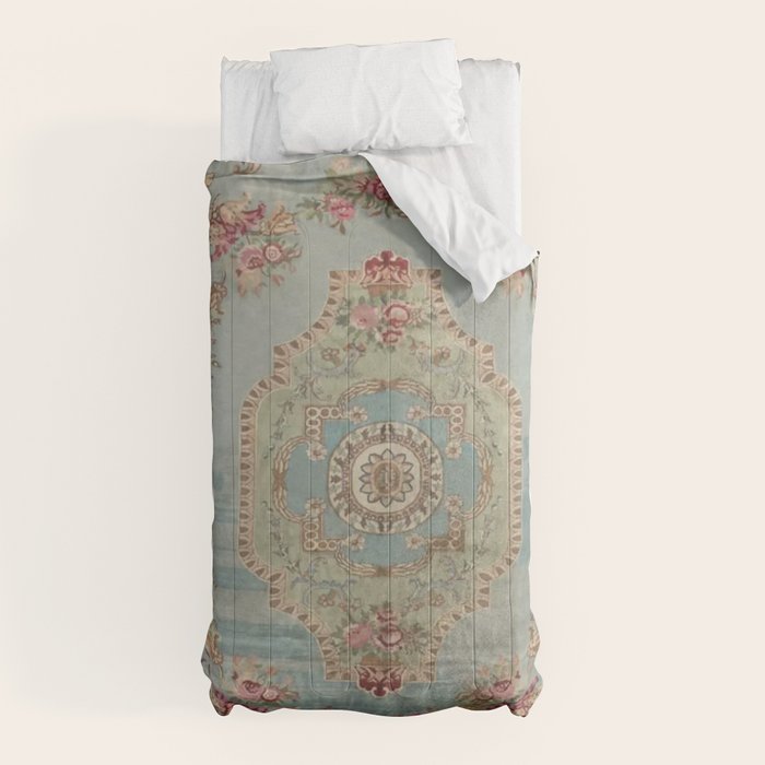 Antique French Rose Blue Aubusson Comforter Gallery Image 10