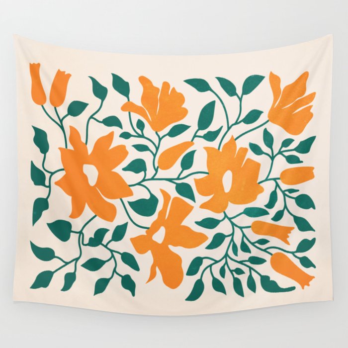 Tangerine & Pine: Matisse Flowers & Leaves Wall Tapestry Gallery Image 3