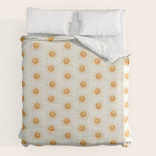 Peace Sun Face, Calm Happy Sunshine Watercolor Duvet Cover Gallery Image 2