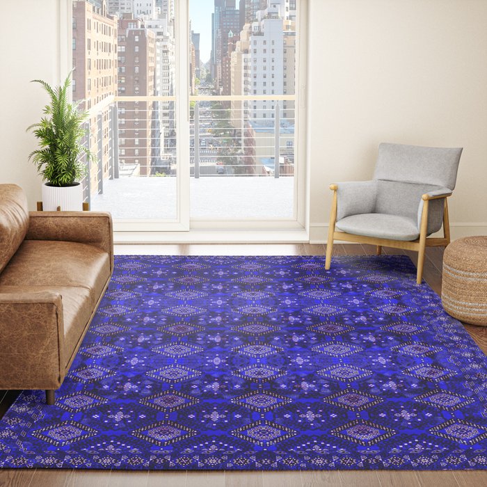 Oriental Opulence: Royal Blue Velvet Moroccan Majesty Rug Gallery Image 4