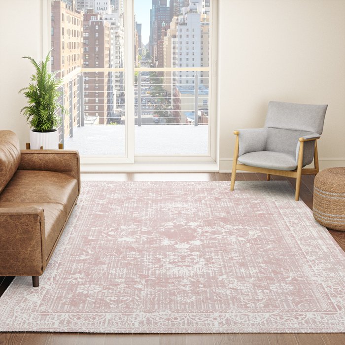 Antique French Oriental Faded Rose Rug Gallery Image 4