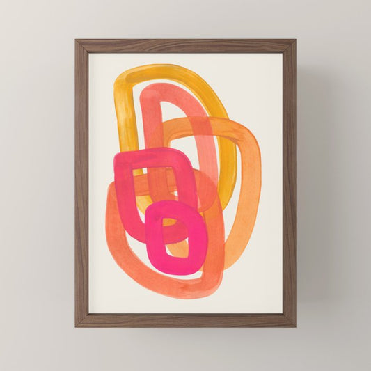 Funky Retro 70's Style Pattern Orange Pink Greindent Striped Circles Mid Century Colorful Pop Art Mini Art Print Gallery Image 2