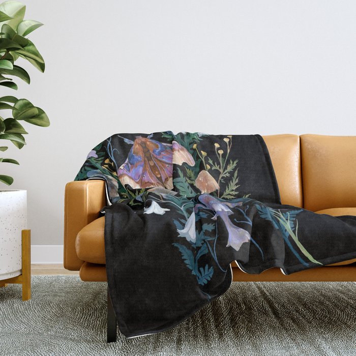 Sphinx Moth Moon Garden Throw Blanket Gallery Image 2