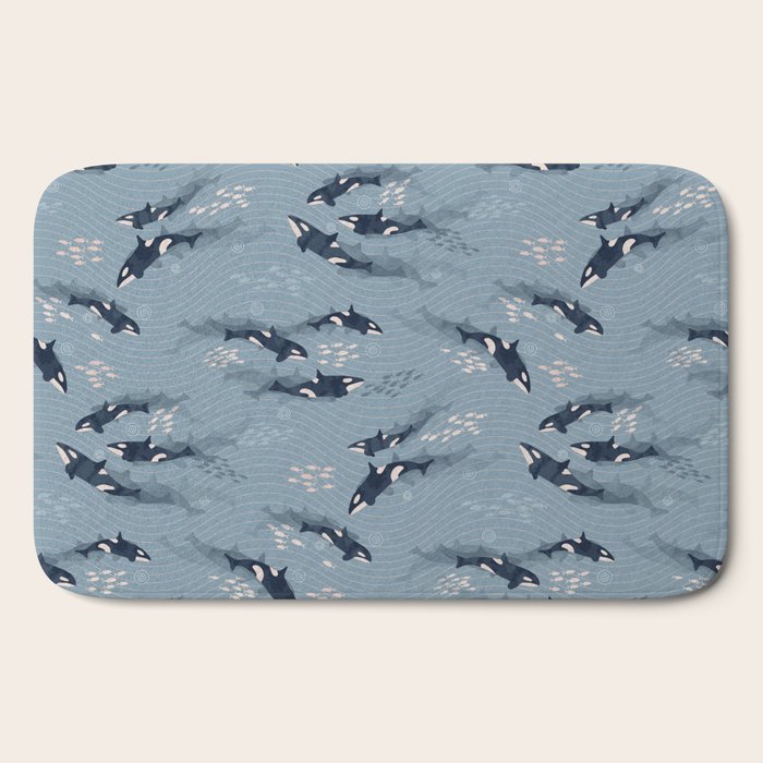 Orca in Motion / blue-gray ocean pattern Bath Mat Gallery Image 2