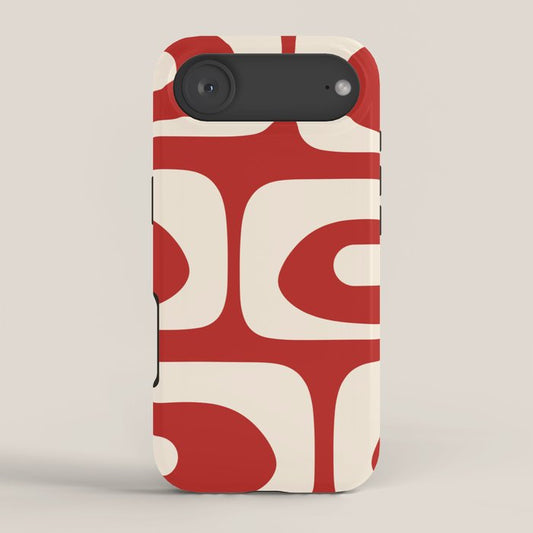 Retro Piquet Mid Century Modern Abstract Pattern in Red and Almond Cream iPhone Case Gallery Image 2