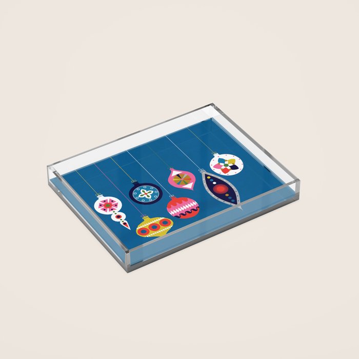 Retro Christmas Baubles on a dark background Acrylic Tray Gallery Image 2