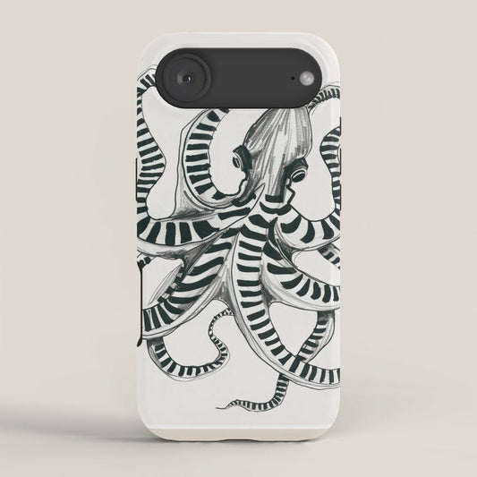 Striped Octopus Ink Drawing iPhone Case Gallery Image 2