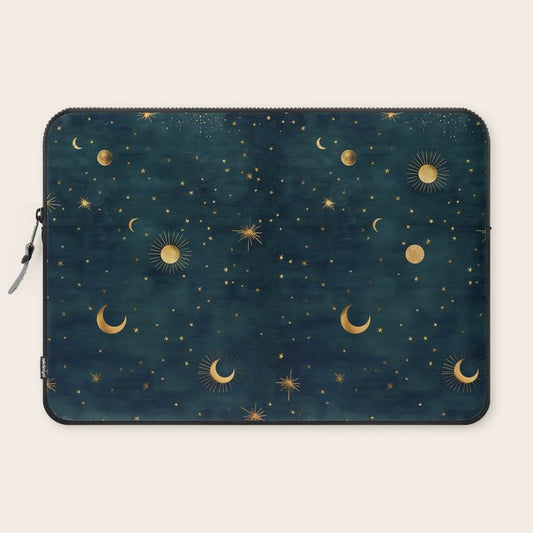 Golden Sun Moon and Stars Radiating the Universes Light Within You Laptop Sleeve Gallery Image 2