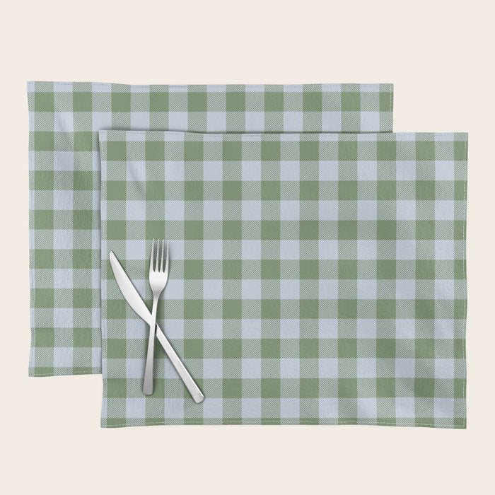 Gingham Plaid Pattern in Soft Sky and Sea Grass Tones Placemat Gallery Image 2