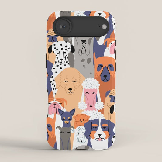Funny diverse dog crowd character cartoon background iPhone Case Gallery Image 2