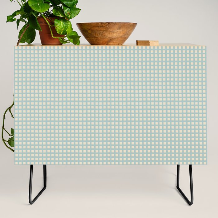 Blue geometric gingham grid art pattern Credenza Gallery Image 2