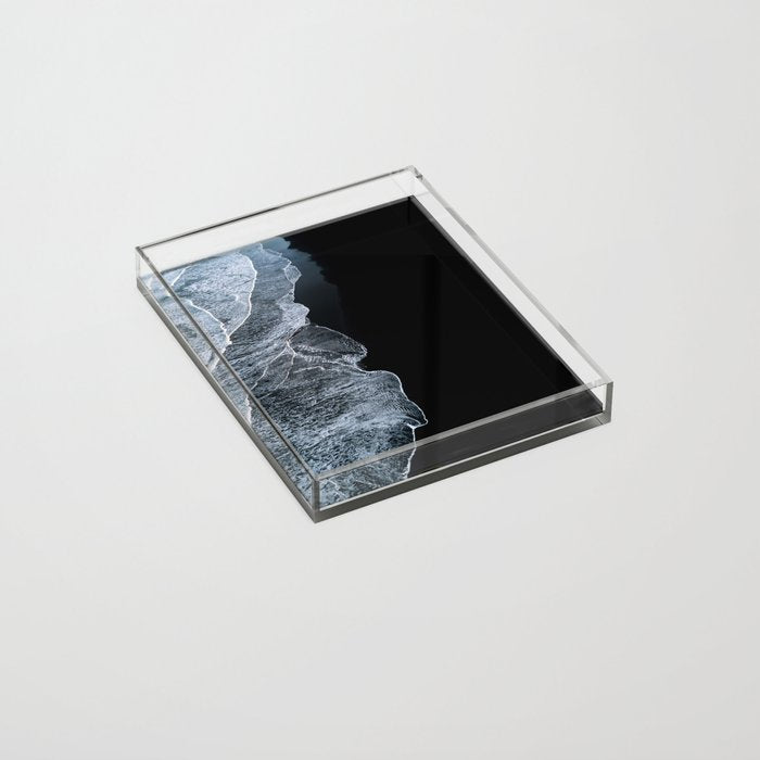 Waves on a black sand beach in iceland - minimalist Landscape Photography Acrylic Tray Gallery Image 2