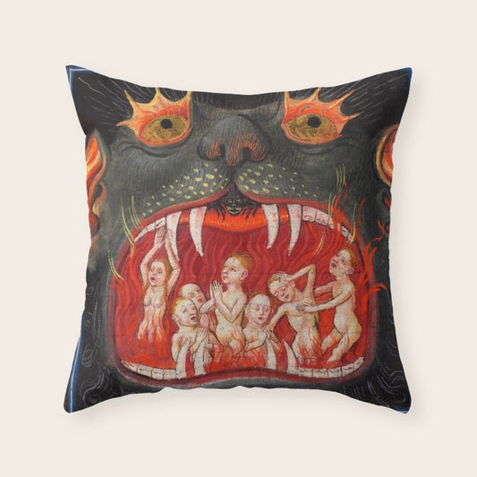 The mouth of Hell medieval art Throw Pillow Gallery Image 2