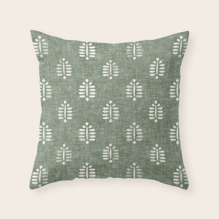 block print palm on sage Throw Pillow Gallery Image 5