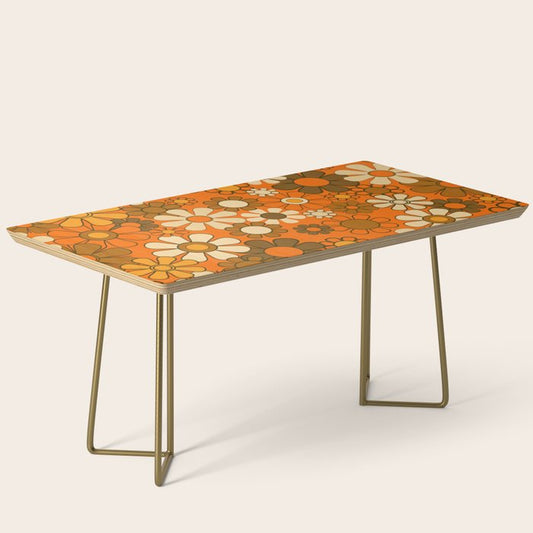 70s Retro Floral Pattern Groovy Garden Flowers in Orange and Brown Coffee Table Gallery Image 2