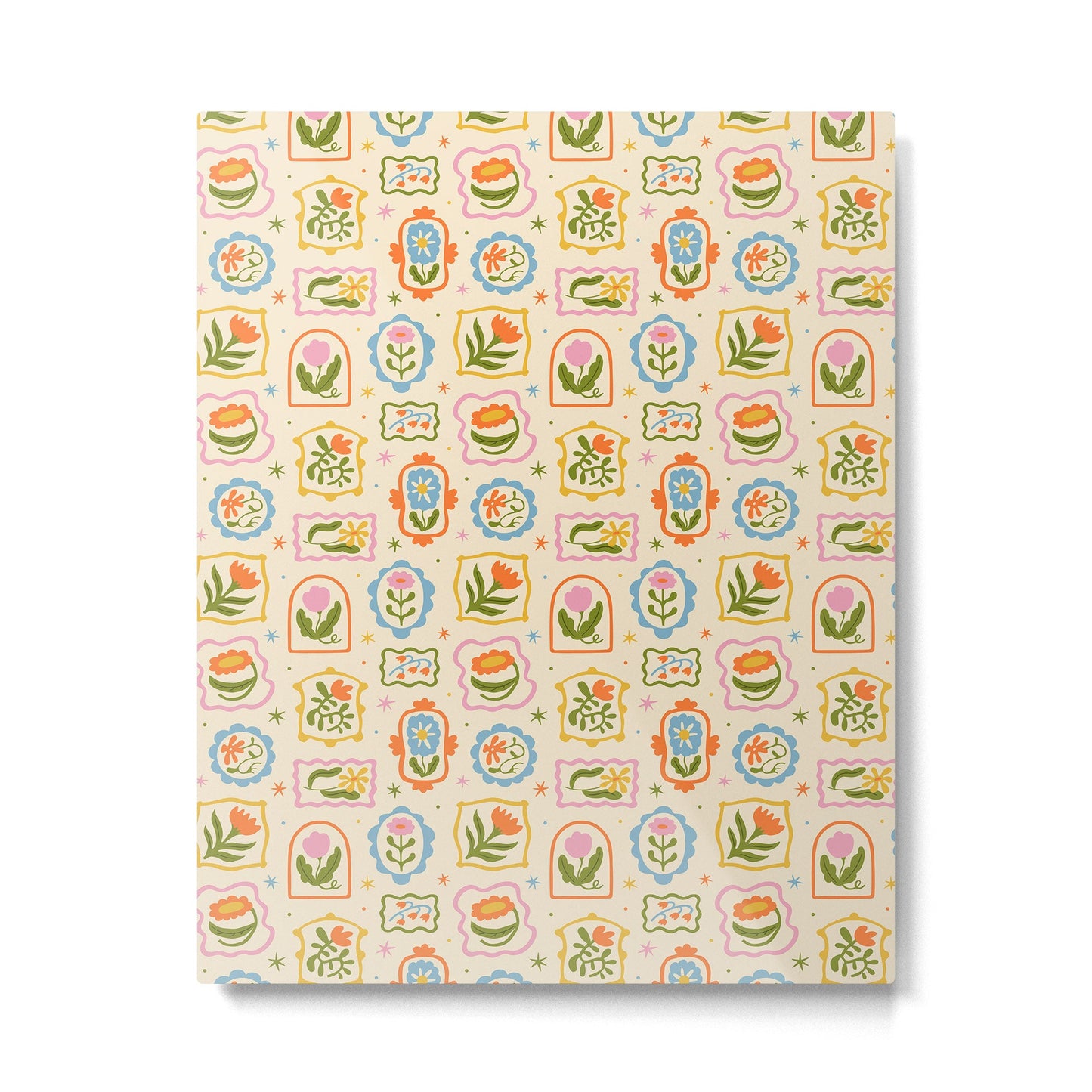 Colorful retro flower art frame art pattern Metal Print Gallery Image 3
