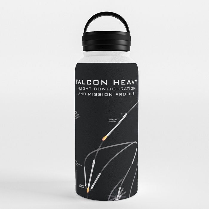 SpaceX Falcon Heavy Spacecraft NASA Rocket Blueprint in High Resolution (all black) Water Bottle Gallery Image 6