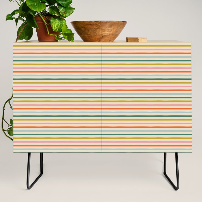 Colorful retro stripe line art pattern Credenza Gallery Image 2