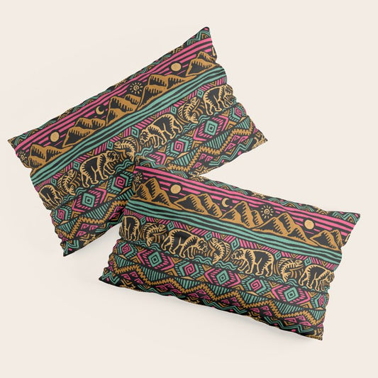 Mangatsika Mountain Stripe - Gold, pink, and teal Pillow Sham Gallery Image 2