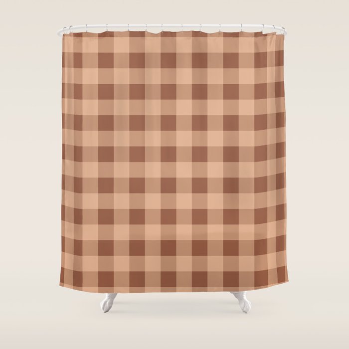 Gingham Large Brown Dark Light Tan Shower Curtain Gallery Image 1
