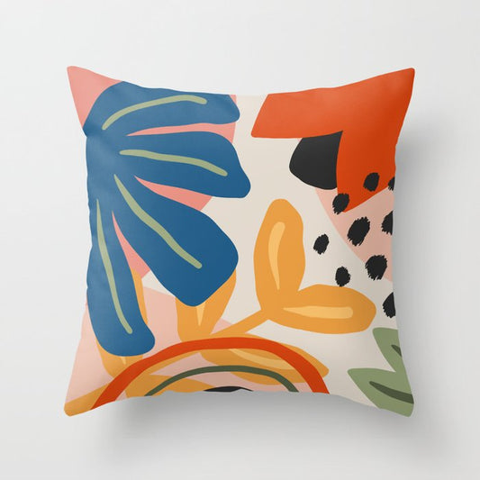 Flower Market Madrid, Abstract Retro Floral Print Throw Pillow Gallery Image 2