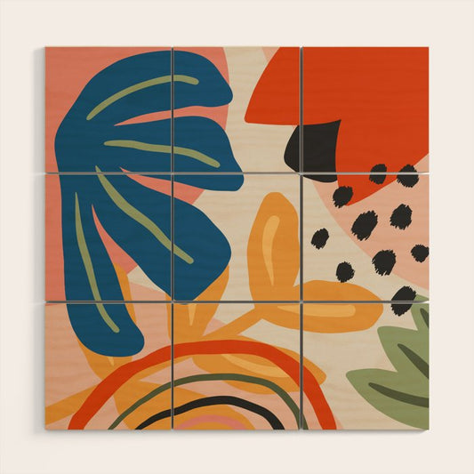 Flower Market Madrid, Abstract Retro Floral Print Wood Wall Art Gallery Image 2