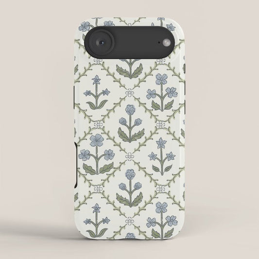 Lattice Block Print Floral - Blue Green iPhone Case Gallery Image 2