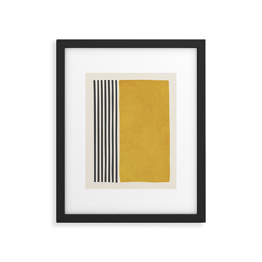 Mustard Yellow Black Lines Abstract Art Framed Art Print Gallery Image 2