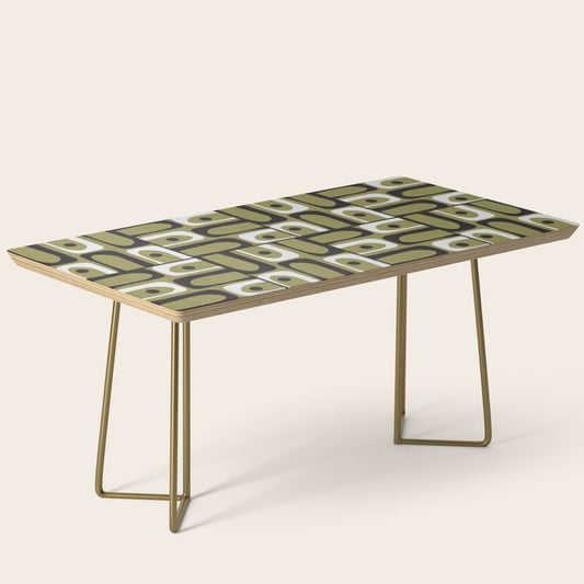 Mid Century Modern Abstract Geometric Piquet Multi Pattern in Retro Olive Black White Coffee Table Gallery Image 2