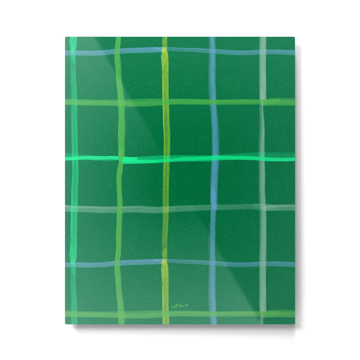 Abstract Tennis Net Pattern in Grass Green Metal Print Gallery Image 3