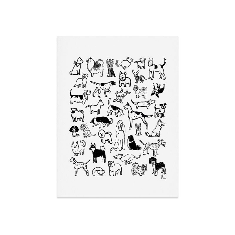 Black and White Dog Drawings | Cute Dog Breeds Pattern Art Print Gallery Image 9