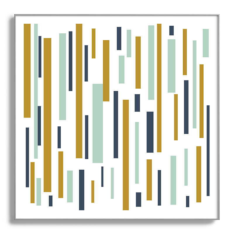 Interrupted Lines Mid-Century Modern Minimalist Pattern in Navy Blue, Teal Mint, Gold Mustard, White Framed Art Print Gallery Image 142