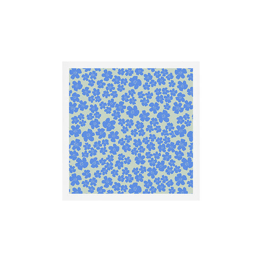 Blue flower blossom scatter on soft green Art Print Gallery Image 2