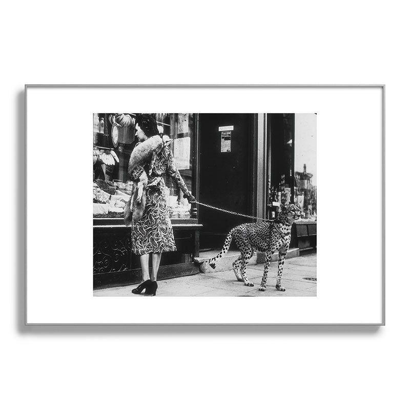 Leopard on a Leash, Black and White Vintage Art Framed Art Print Gallery Image 101