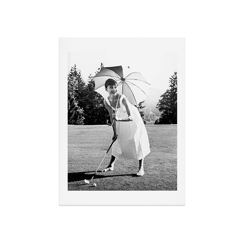 Audrey Hepburn Playing Golf, Black and White Vintage Art Art Print Gallery Image 7